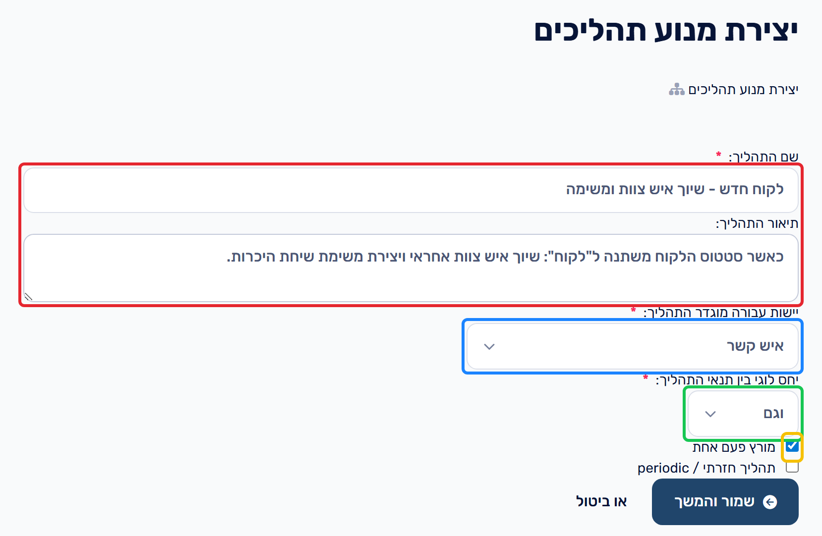 טופס יצירת תהליך